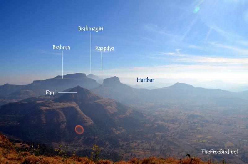 Basgad trek view of Harihar, Brahma, Kaapdya, Brahmagiri & Fani Hill