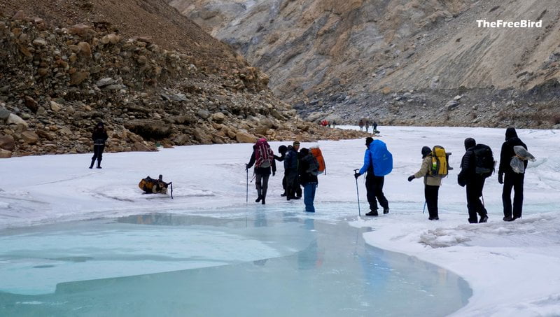 dangers of chadar trek Walking in river trek