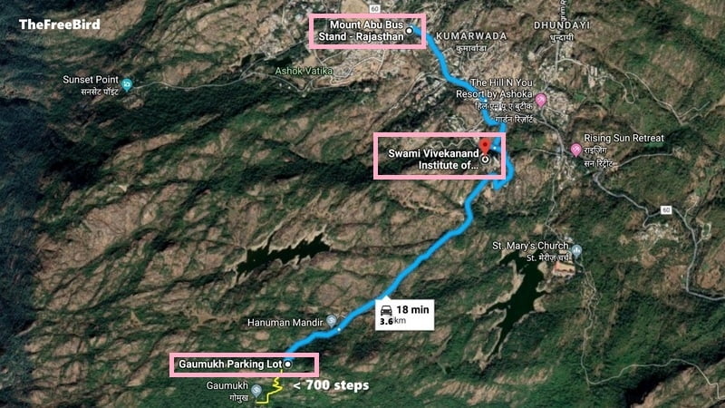 how to reach Gaumukh from Mt Abu main market