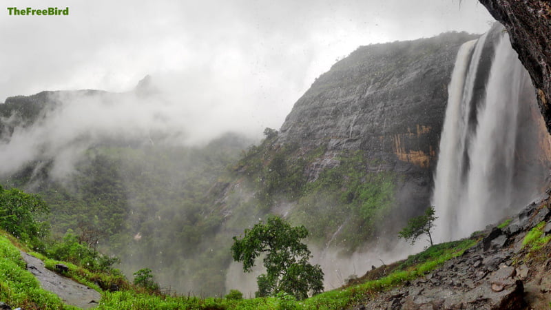 the view of rajmachi from kataldhar waterfall