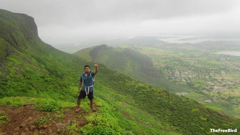 mordhan fort trek blog: Posing in front of mighty mordhan fort plateau