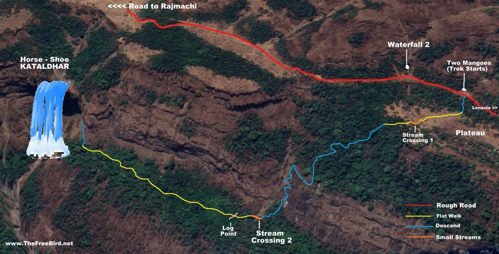 Kataldhar waterfall trek route map - 3d gps