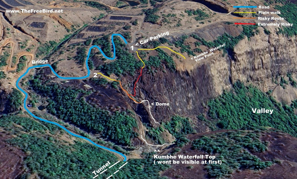 viral dome route for Kumbhe waterfall trek map