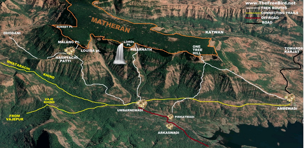 all Matheran trekking routes from Ambewadi , CHowk side