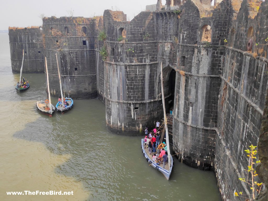 Boats at the entrance of Murud Janjira fort