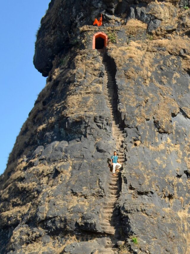 Harihar fort web story : Vertical stairs of Harihar fort